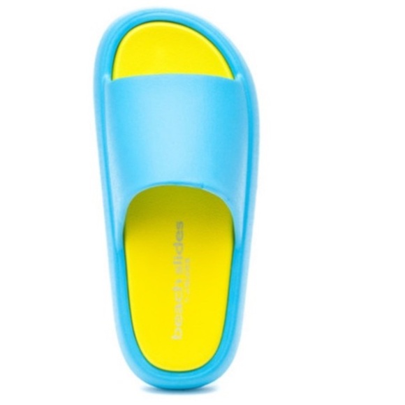 J/SLIDES beach slides in turquoise and yellow - Picture 2 of 5
